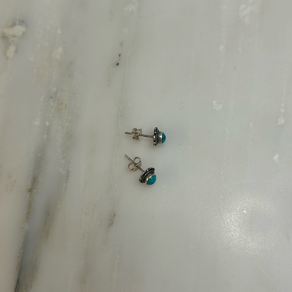 Turquoise Stone 925 Sterling Silver Stud Earrings - Picture 6 of 12